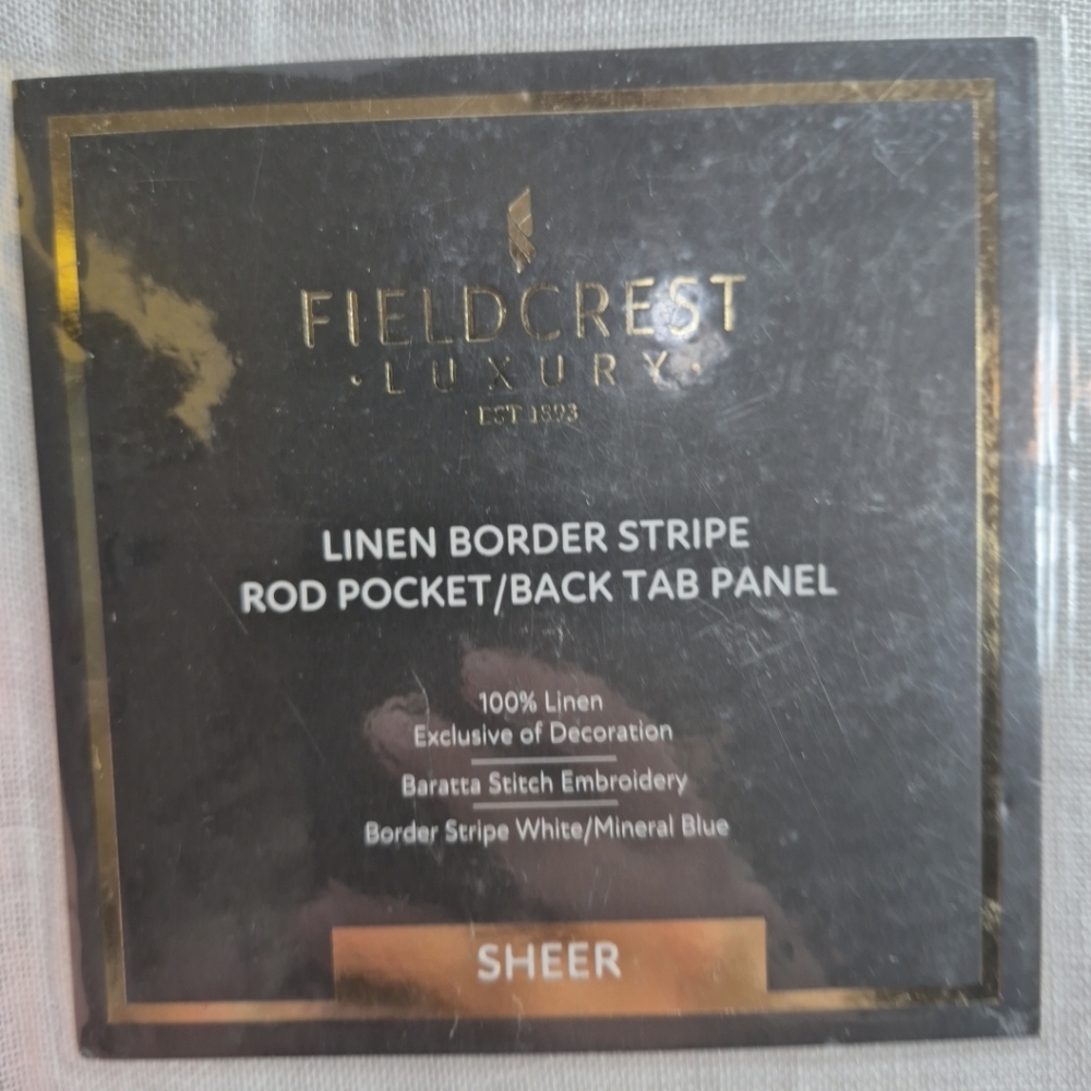 Fieldcrest Luxury Linen Border Stripe 50"x108" Rod Pocket/Back Tab Panel Sheer - Picture 2 of 4